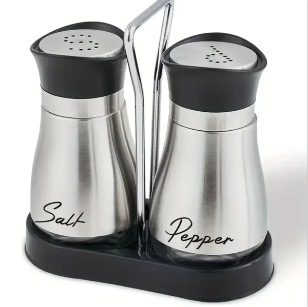 Kitchen Glass Spice Bottle Adjustable Refillable Salt and Pepper Shakers 2pcs Set with Shelf Spice Dispenser With Pour Holes