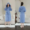 Terry Shower Kimono Robes Hooded For Women Long Sleeves Towel Bathrobe With Waist Girdle Female Cotton Sleepwear For Home Wear