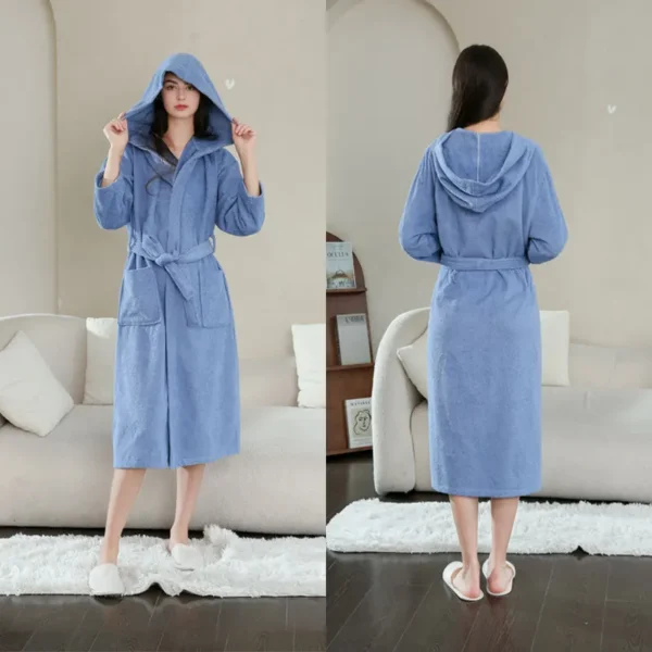 Terry Shower Kimono Robes Hooded For Women Long Sleeves Towel Bathrobe With Waist Girdle Female Cotton Sleepwear For Home Wear