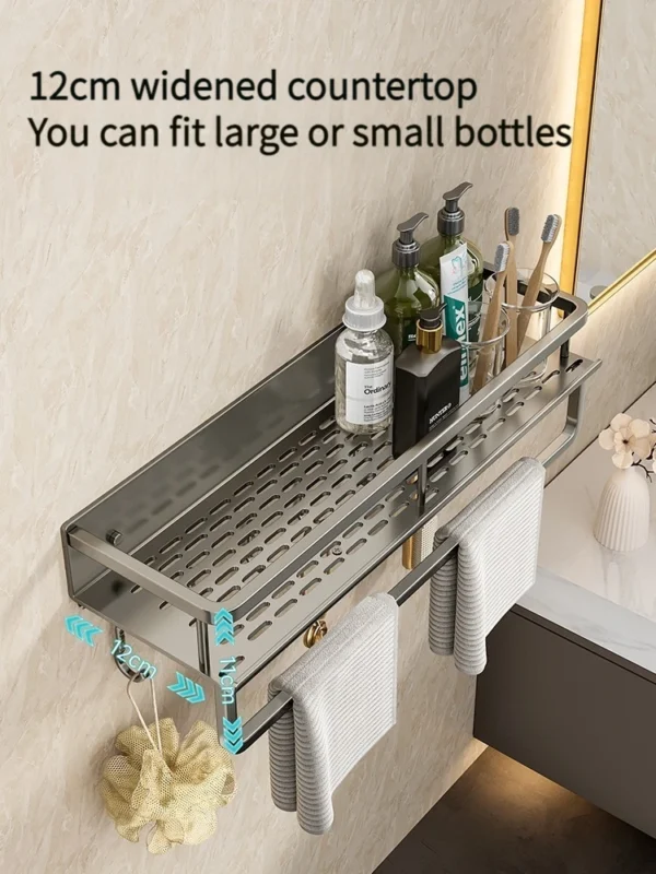 Wall‑Mounted Aluminum Bathroom Rack – Lacquered Single‑Tier Shelf