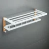 White Aluminum Bathroom Storage Rack – Folding Towel Rod & Wall‑Mounted Organizer