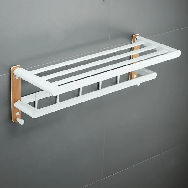 White Aluminum Bathroom Storage Rack – Folding Towel Rod & Wall‑Mounted Organizer