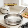 1pc 304 Stainless Steel Frying Pan, NonStick Pan Fried Steak Pot Uncoated Kitchen Cookware For Gas Stove and Induction Cooker