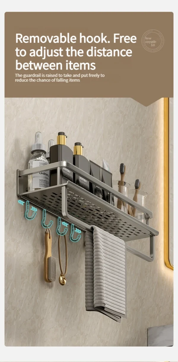 Wall‑Mounted Aluminum Bathroom Rack – Lacquered Single‑Tier Shelf