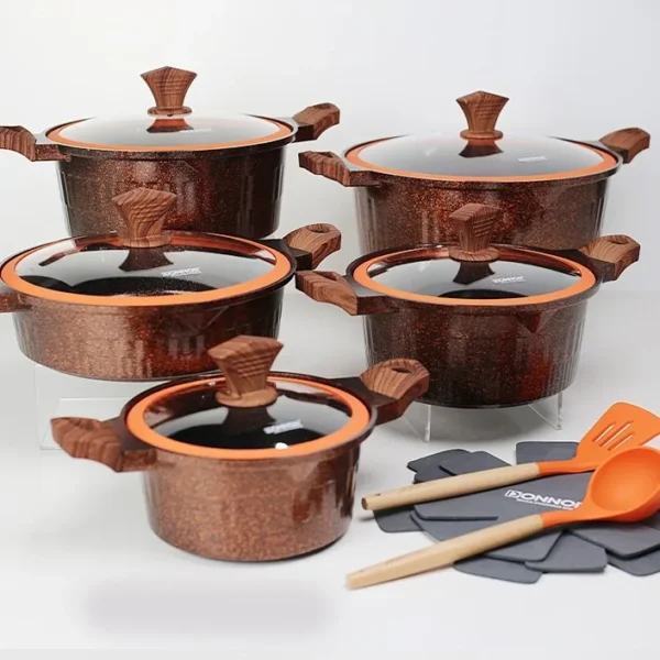 DONNOR 6pcs Non-stick Cookware Set Soup Pot Granite Coating Aluminium Saucepan Stoves Universal Kitchen Cooking Pots Set