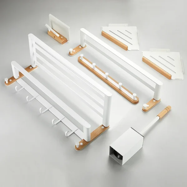 White Aluminum Bathroom Storage Rack – Folding Towel Rod & Wall‑Mounted Organizer