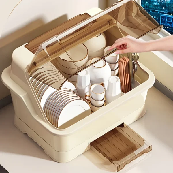 Dish Rack with Lid – Dust‑Proof Kitchen Organizer
