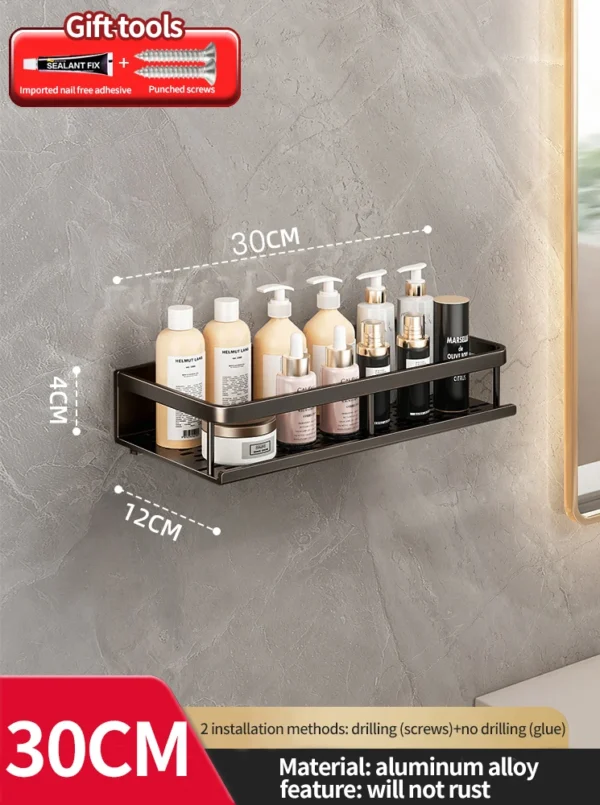 S642816dca1564ffeacfebf3c8428083dS-2.webp Bathroom Shelf – Space Aluminum Wall‑Mounted Single Tier Rack
