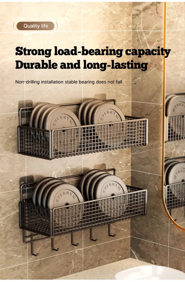Non‑Perforated Wall‑Mounted Bathroom Storage Rack – Single Tier SUS304