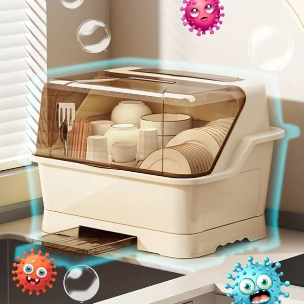 Dish Rack with Lid – Dust‑Proof Kitchen Organizer