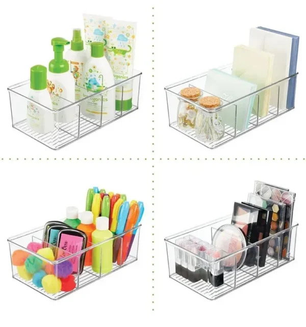 Refrigerator Organizer Bin Clear Plastic Food Storage Organizer Fridge Storage Box with Divider Freezer Pantry Kitchen Organizer