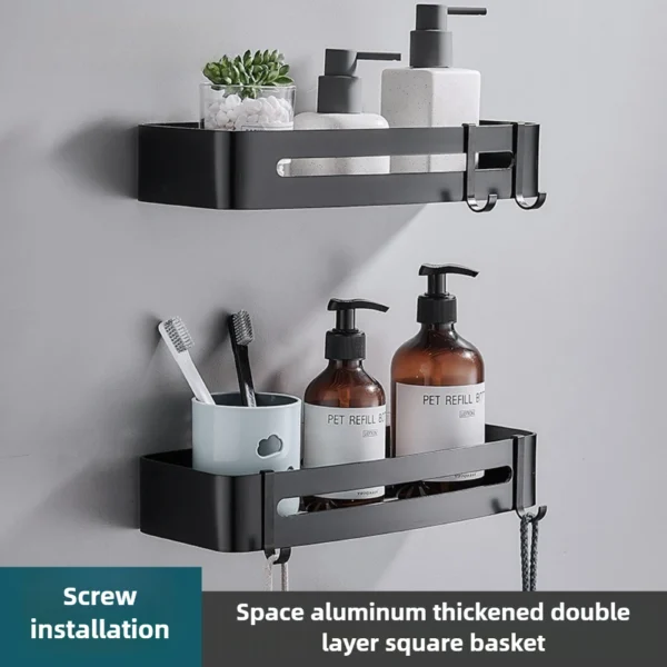 Black Space Aluminum Double‑Layer Folding Bathroom Towel Rack 50–60cm