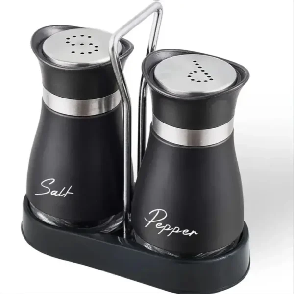 Kitchen Glass Spice Bottle Adjustable Refillable Salt and Pepper Shakers 2pcs Set with Shelf Spice Dispenser With Pour Holes