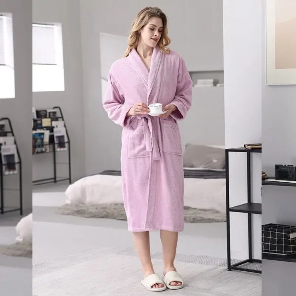 Pure Cotton Hotel Bath Robe – Unisex Kimono Towel Robe for Adults