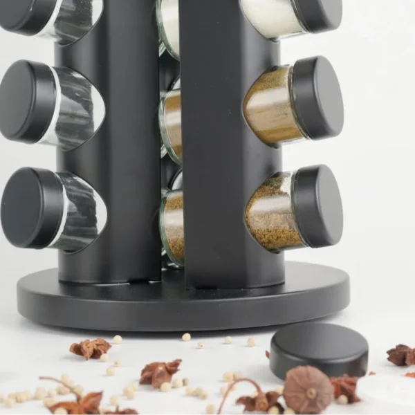 S6e1c987ff4fc436d997beee7950d640dB.webp 360° Rotating Glass Spice Rack Set – 9 Glass Seasoning Jars with Swivel Stand