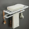 White Aluminum Bathroom Storage Rack – Folding Towel Rod & Wall‑Mounted Organizer