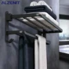 Bathroom Towel Rack Wall Mounted Space Aluminum Storage Shelf Black Double-layer Folding Towel Holder Bathroom Accessories