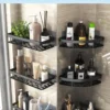 No‑Drill Aluminum Corner Bathroom Shelf – Wall Mounted Shower Organizer
