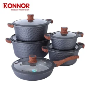 DONNOR 10Pcs Pots and Pans Set Nonstick Cookware Set Kitchen Cooking Set Chef Pot with Pan Protectors Dishwasher Safe