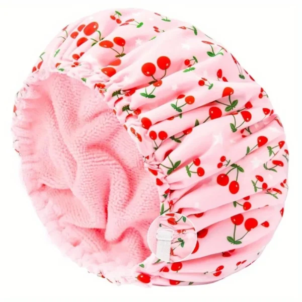 Adjustable Terry Lined Shower Cap for Women Triple Layer Waterproof Reusable Bath Hair Bonnet with Elastic Band