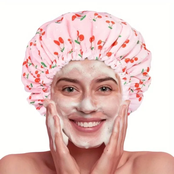 Adjustable Terry Lined Shower Cap for Women Triple Layer Waterproof Reusable Bath Hair Bonnet with Elastic Band