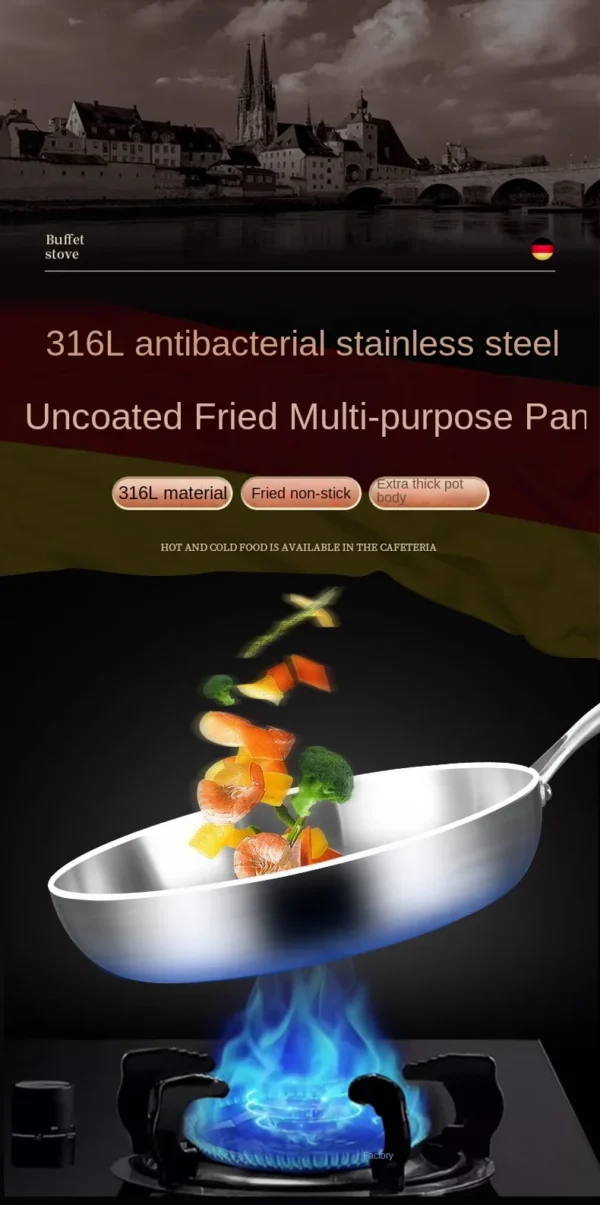 1pc 304 Stainless Steel Frying Pan, NonStick Pan Fried Steak Pot Uncoated Kitchen Cookware For Gas Stove and Induction Cooker