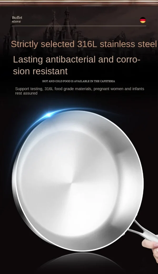 1pc 304 Stainless Steel Frying Pan, NonStick Pan Fried Steak Pot Uncoated Kitchen Cookware For Gas Stove and Induction Cooker