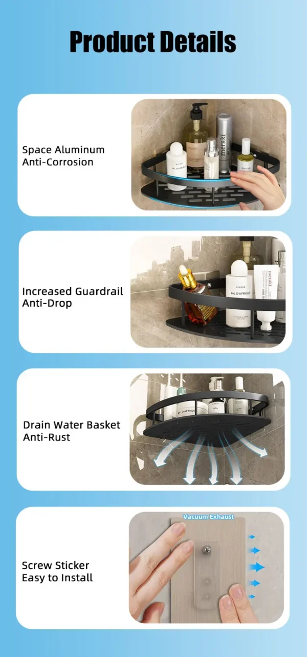 Bathroom Storage Rack – No‑Drill Wall‑Mounted Corner Shelf