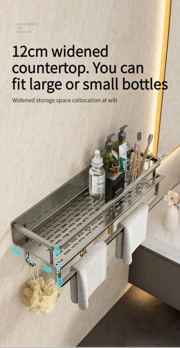 Wall‑Mounted Aluminum Bathroom Rack – Lacquered Single‑Tier Shelf