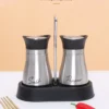 Kitchen Glass Spice Bottle Adjustable Refillable Salt and Pepper Shakers 2pcs Set with Shelf Spice Dispenser With Pour Holes