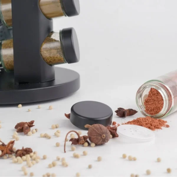 S92106f05133f40bb9f7e7a828275c7f4f-1.webp Glass Seasoning Holder Storage Home Spice Rack 360° Rotating Spice Glass Bottle Set Includes 9 Glass Jars
