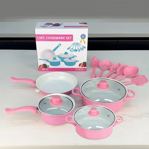 12Pcs Non Stick Cookware Set Milk Pot Maifan Stone Frying Pan with Lid Cooking Pot Set for All Types of Cooker