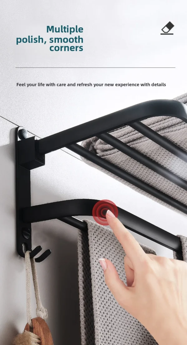 Bathroom Towel Rack Wall Mounted Space Aluminum Storage Shelf Black Double-layer Folding Towel Holder Bathroom Accessories