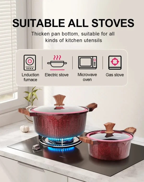 DONNOR 6pcs Non-stick Cookware Set Soup Pot Granite Coating Aluminium Saucepan Stoves Universal Kitchen Cooking Pots Set