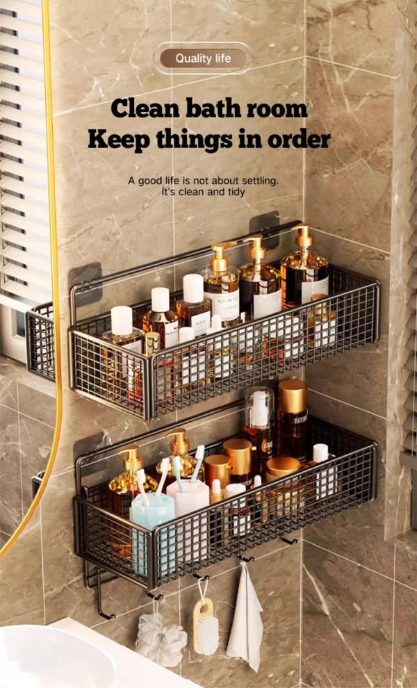 Bathroom Storage Rack – Non‑Perforated Wall‑Mounted Shelf