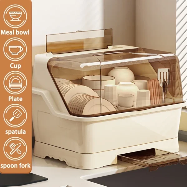 Dish Rack with Lid – Dust‑Proof Kitchen Organizer