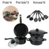 12-Piece Non-Stick Cookware Set Cooking Pot with Lid Milk Pot Maifan Stone Frying Pan Cooking Pot Set for All Hob
