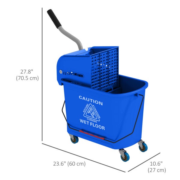 Compact Mop Bucket with Wringer, Mop Bucket on Wheels for Floor Cleaning, 5 Gallon, Separate Dirty and Clean Water, Blue