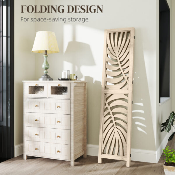 SM0a2a19491e47ad9.jpg 3 Panel Room Divider, Detachable Folding Privacy Screens with Palm Leaf Design for Home Office, Natural Wood Finish