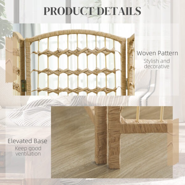 8 Panel Folding Room Divider, Portable Privacy Screen, Wave Fiber Room Partition for Home Office, Natural