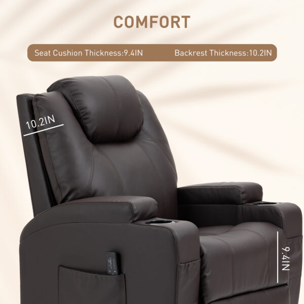 Massage Recliner Chair, Swivel Nursery Rocker Chair, Manual Reclining Sofa with 8 Vibration Points, PU Leather, Cup Holders, Side Pockets, for Living Room, Brown