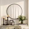 30" Round Mirror, Bathroom Wall Mirror with Metal Frame, Decorative Vanity Mirror for Living Room, Bedroom, Black