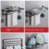 Black Space Aluminum Double‑Layer Folding Bathroom Towel Rack 50–60cm