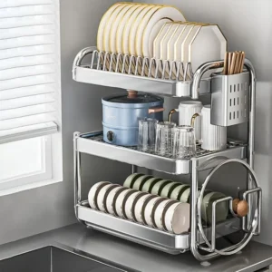 New Dish Drying Rack Rustproof Kitchen Organizer Rack Draining Shelf Stainless Steels Bowl Dish Storage Shelf Kitchen Organizer