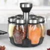 1set Spice Jar Set Rack Glass Organizer Rotating Glass Seasoning Sugar Pepper Bottles Salt Shakers Holder Kitchen Storage Rack