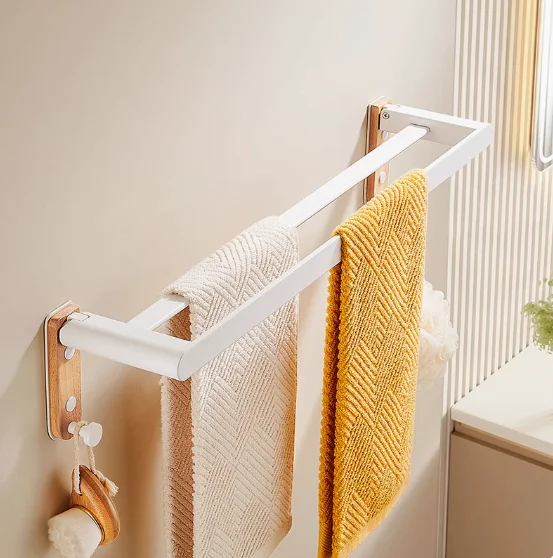 White Aluminum Bathroom Storage Rack – Folding Towel Rod & Wall‑Mounted Organizer