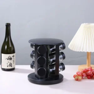 Glass Seasoning Holder Storage Home Spice Rack 360° Rotating Spice Glass Bottle Set Includes 9 Glass Jars