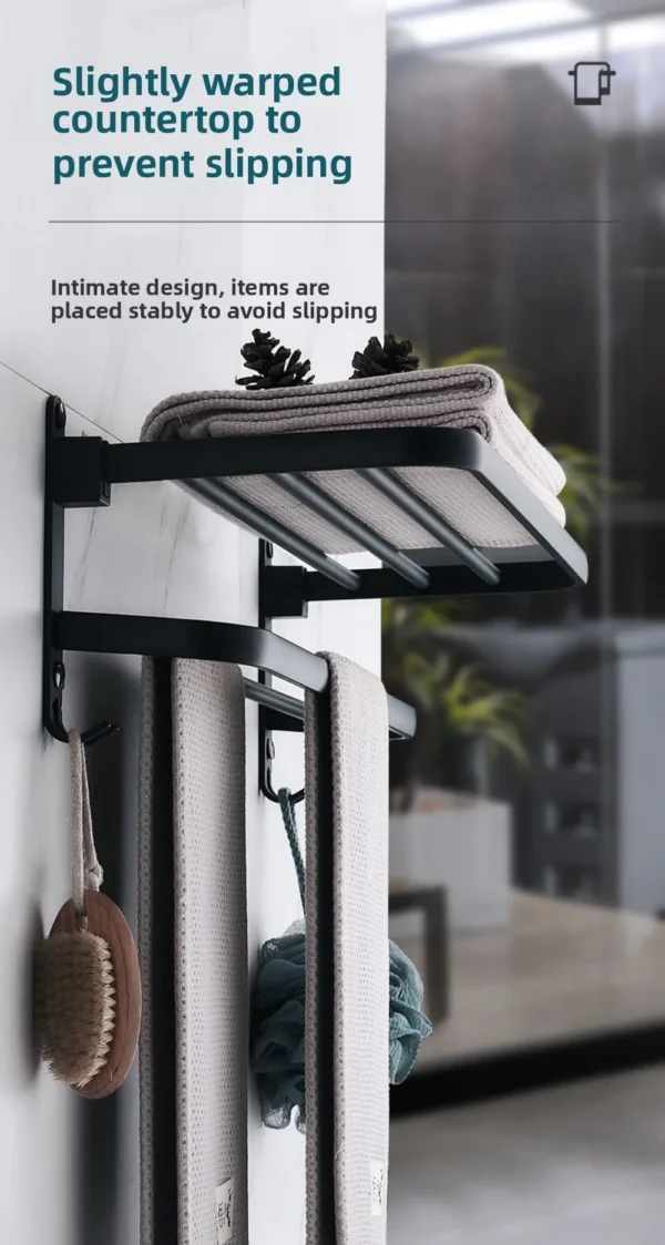 Black Space Aluminum Double‑Layer Folding Bathroom Towel Rack 50–60cm