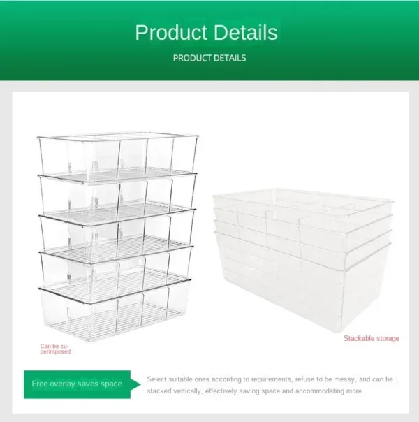 Refrigerator Organizer Bin Clear Plastic Food Storage Organizer Fridge Storage Box with Divider Freezer Pantry Kitchen Organizer