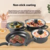 12-Piece Non-Stick Cookware Set Cooking Pot with Lid Milk Pot Maifan Stone Frying Pan Cooking Pot Set for All Hob
